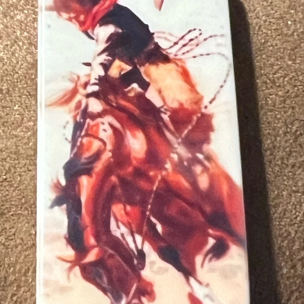 Leather Cord Necklace Pendant with Red Brown Cowboy Artwork
